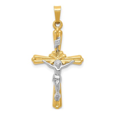 14K Two-Tone Gold INRI Crucifix Pendant