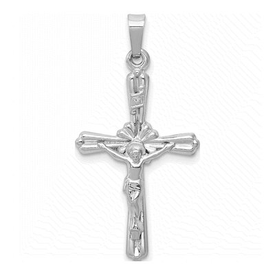 14K White Gold INRI Crucifix Pendant