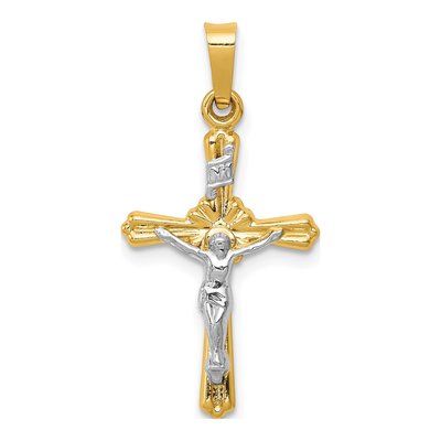 14K Two-Tone Gold INRI Crucifix Pendant