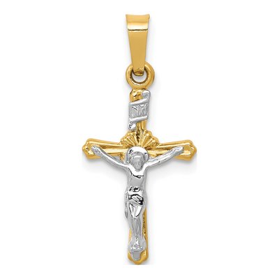 14K Two-Tone Gold INRI Crucifix Pendant