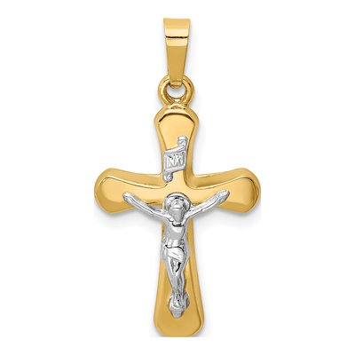 14K Two-Tone Gold Rounded Crucifix Pendant