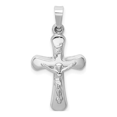 14K White Gold INRI Crucifix Pendant