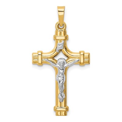 14K Two-Tone Gold INRI Crucifix Pendant