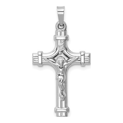 14K White Gold INRI Crucifix Pendant