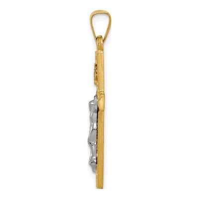 14K Two-Tone Gold Lattice Textured INRI Crucifix Pendant – view 3