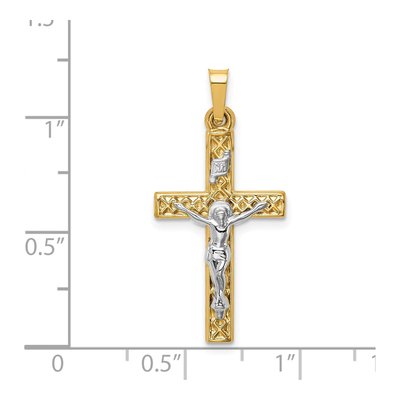 14K Two-Tone Gold Lattice Textured INRI Crucifix Pendant – view 5