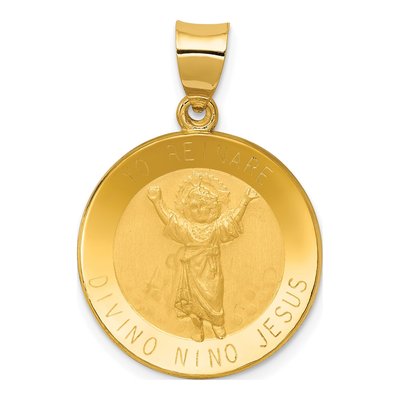 14K Yellow Gold Divino Nino Round Medal Pendant