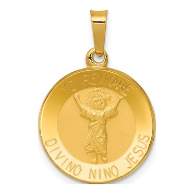 14K Yellow Gold Divino Nino Round Medal Pendant