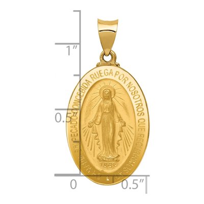 14K Yellow Gold Hollow Spanish Miraculous Medal Pendant – view 4