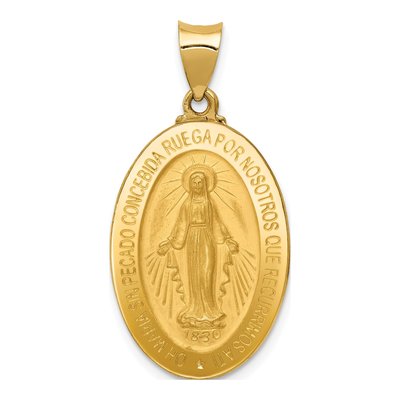 14K Yellow Gold Hollow Spanish Miraculous Medal Pendant