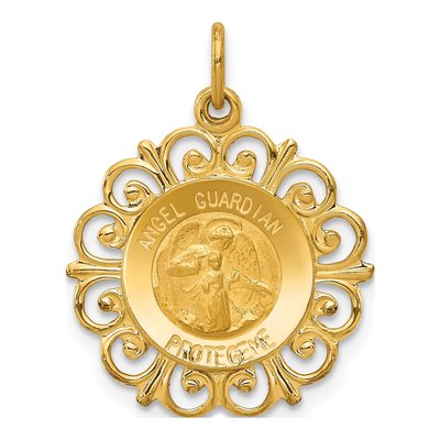 14K Yellow Gold Guardian Angel Medal Pendant