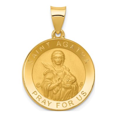 14K Yellow Gold St Agatha Hollow Medal Pendant