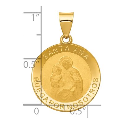 14K Yellow Gold Hollow Spanish Saint Anne Medal Pendant – view 5