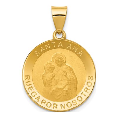 14K Yellow Gold Hollow Spanish Saint Anne Medal Pendant