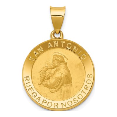 14K Yellow Gold Hollow Spanish St Anthony Medal Pendant