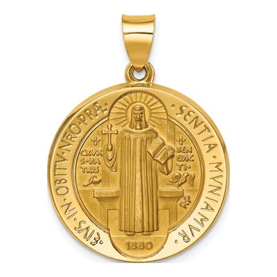 14K Yellow Gold St Benedict Reversible Medal Pendant