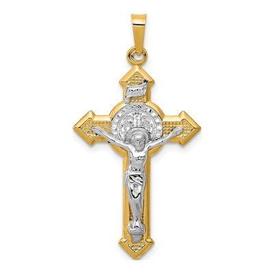 14K Yellow Gold St Benedict Crucifix Pendant