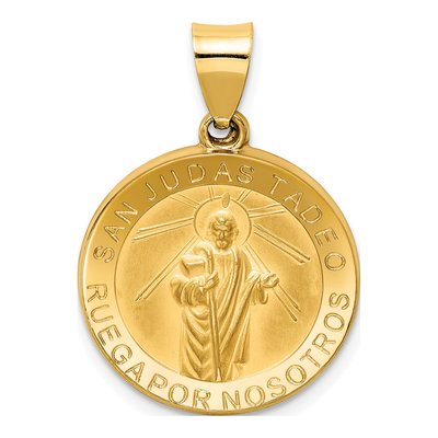 14K Yellow Gold San Judas Tadeo Medal Pendant