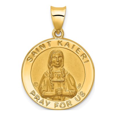 14K Yellow Gold St Kateri Medal Pendant