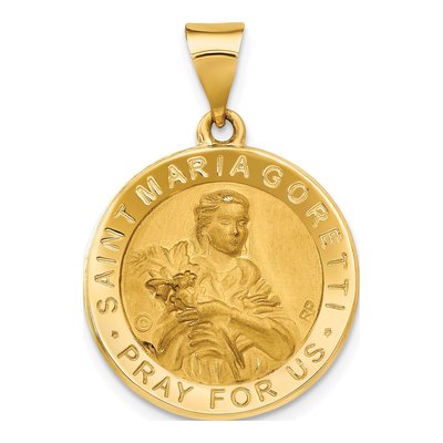 14K Yellow Gold St Maria Goretti Hollow Medal Pendant