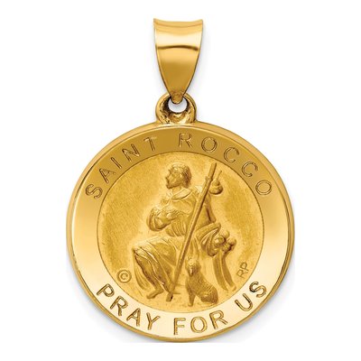 14K Yellow Gold St Rocco Medal Pendant