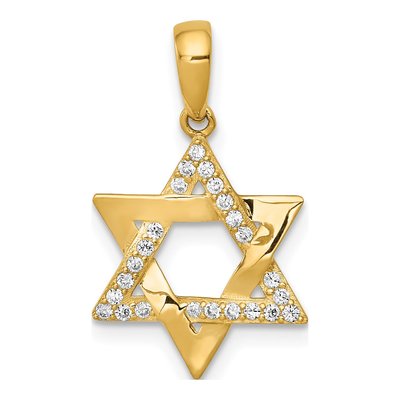 14K Yellow Gold CZ Star of David Pendant