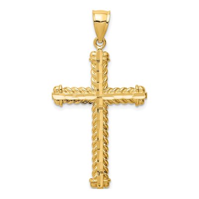 14K Yellow Gold Large Diamond-Cut Cross Pendant