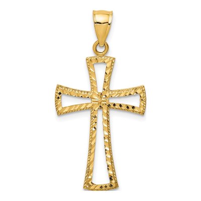 14K Yellow Gold Diamond-Cut Cross Pendant