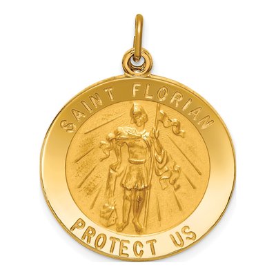 14K Yellow Gold St Florian Medal Round Pendant