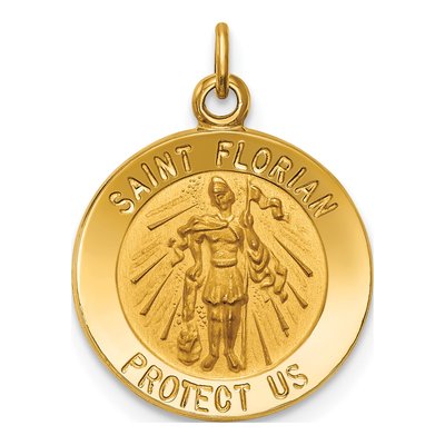 14K Yellow Gold St Florian Medal Pendant