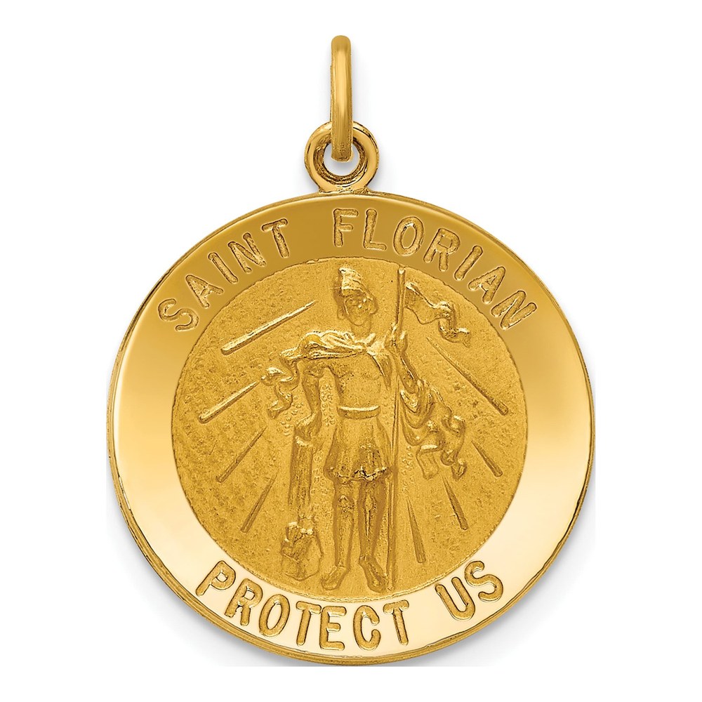 14K Yellow Gold St Florian Medal Pendant