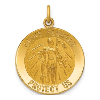 14K Yellow Gold St Florian Medal Pendant