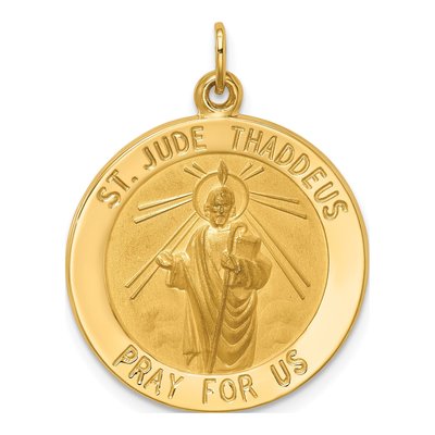 14K Yellow Gold Medium Round St Jude Thaddeus Medal Pendant