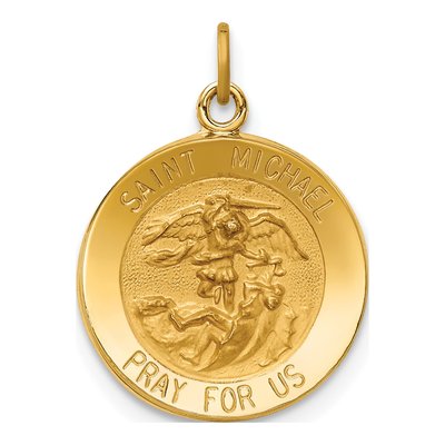14K Yellow Gold Small Round St Michael Medal Pendant