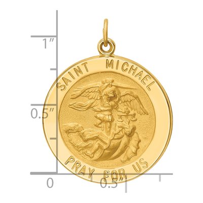 14K Yellow Gold Large Round St Michael Medal Pendant – view 4