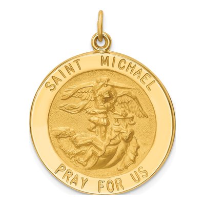 14K Yellow Gold Large Round St Michael Medal Pendant