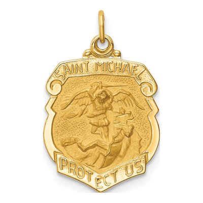 14K Yellow Gold Small St Michael Badge Medal Pendant