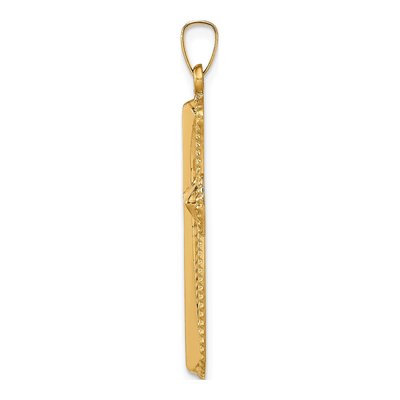 14K Yellow Gold Hollow Beaded Edge Cross Pendant – view 3