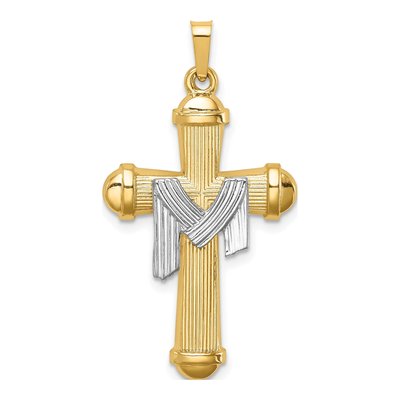 14K Two-Tone Gold Draped Cross Pendant