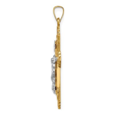 14K Two-Tone Gold Fleur de Lis Crucifix Pendant – view 3