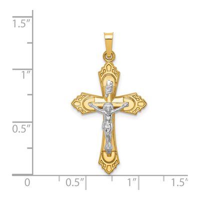 14K Two-Tone Gold Fleur de Lis Crucifix Pendant – view 5