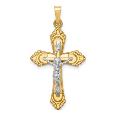 14K Two-Tone Gold Fleur de Lis Crucifix Pendant
