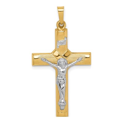 14K Two-Tone Gold Hollow Crucifix Pendant