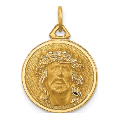 14K Yellow Gold Small Round Jesus Medal Pendant