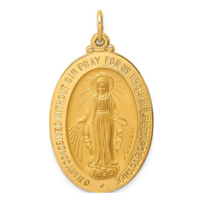 14K Yellow Gold Large Oval Miraculous Medal Pendant