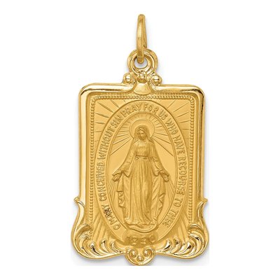 14K Yellow Gold Miraculous Medal Rectangle Pendant
