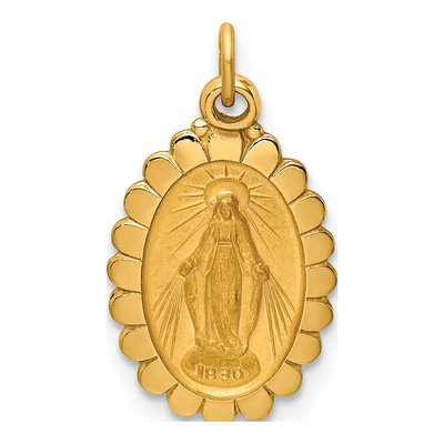 14K Yellow Gold Miraculous Medal Oval Pendant