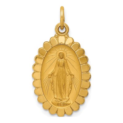 14K Yellow Gold Miraculous Medal Oval Pendant