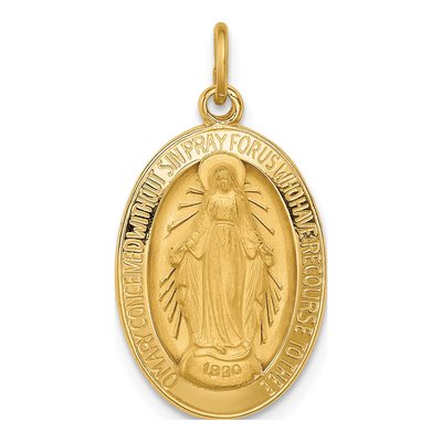 14K Yellow Gold Miraculous Medal Oval Pendant