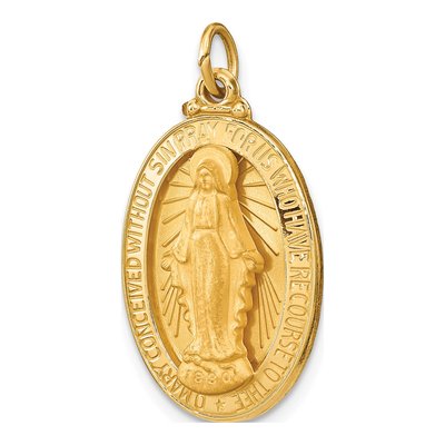 14K Yellow Gold Medium Oval Miraculous Medal Pendant – view 6